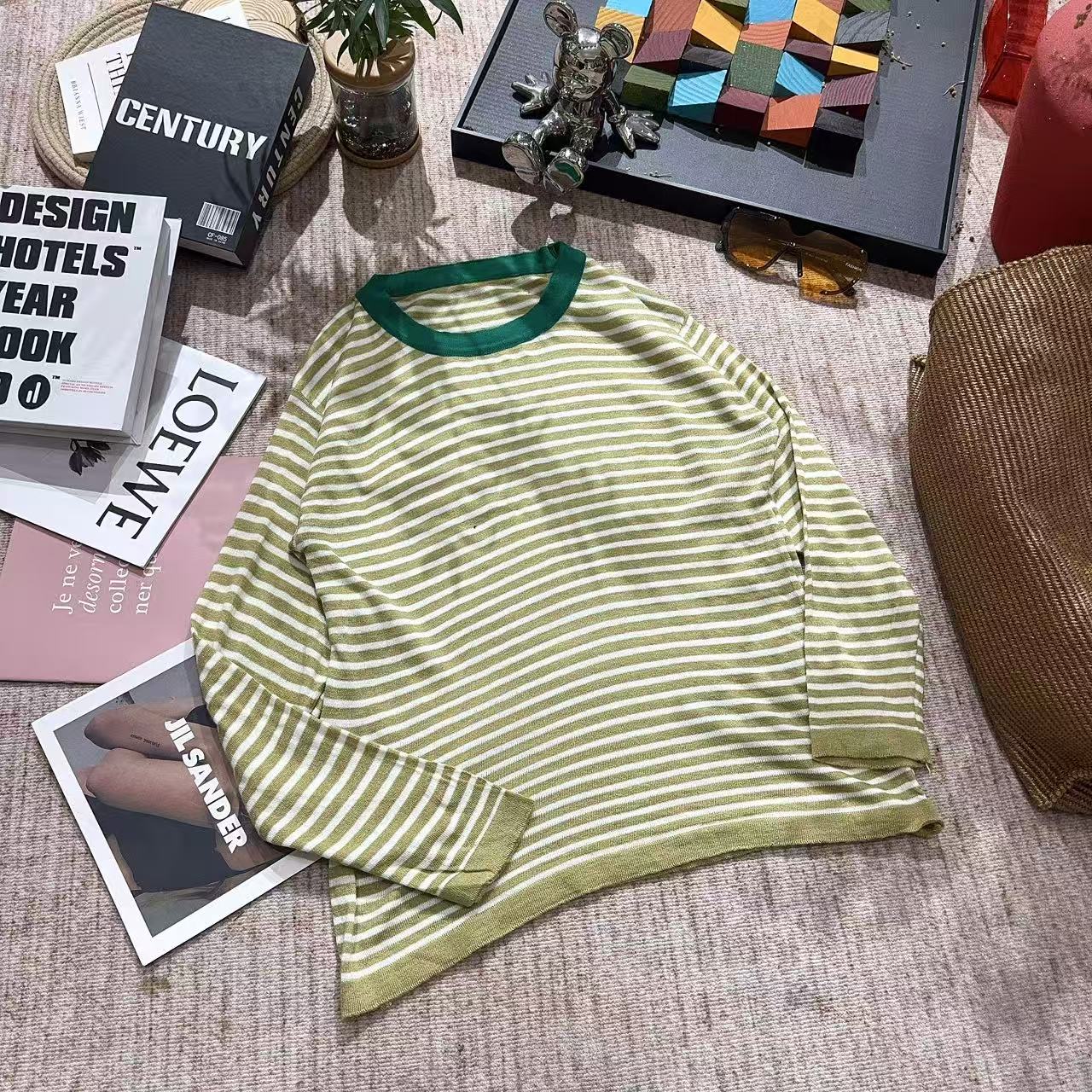 2025冬季新款宽松时尚休闲条纹针织长袖T恤5259