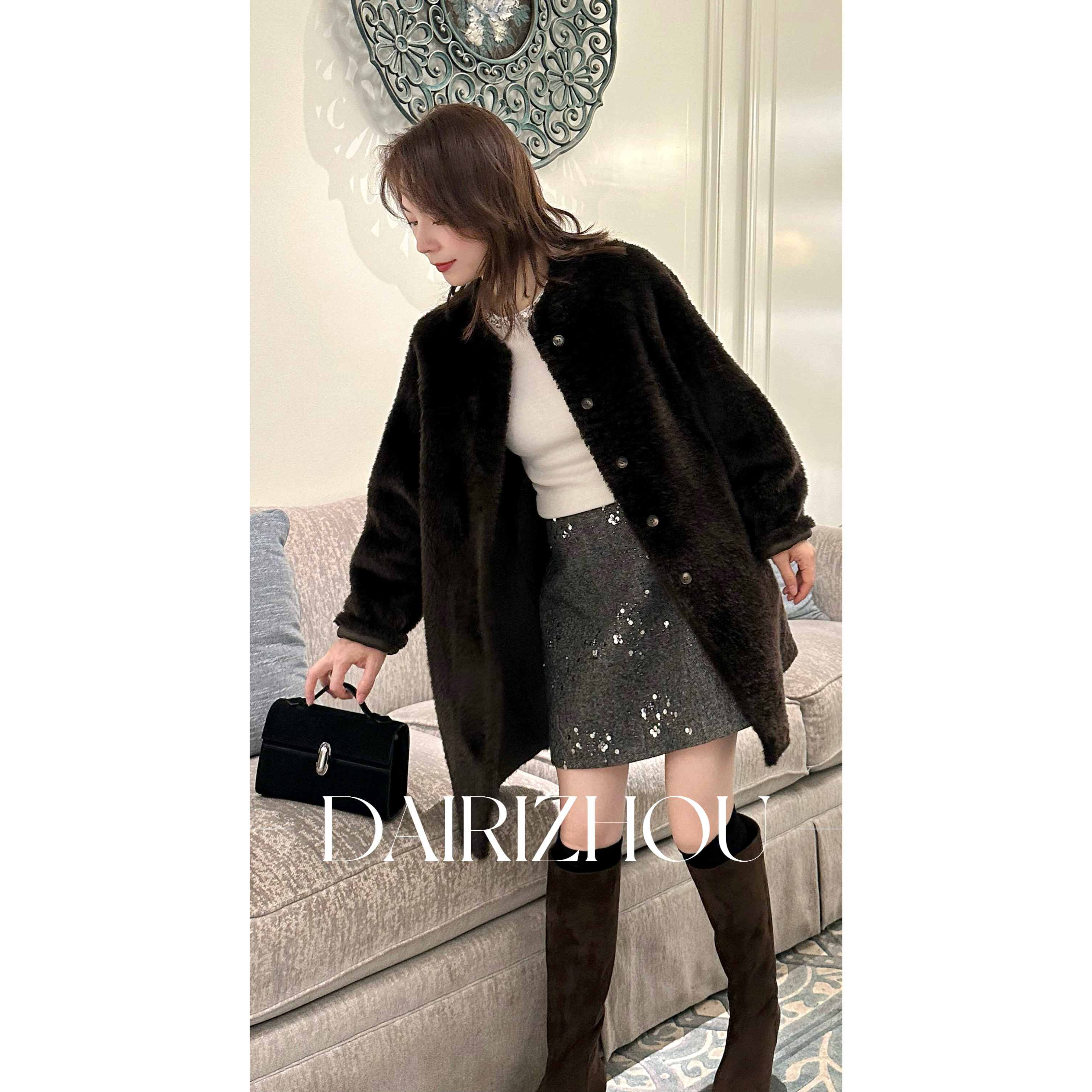 DAIRI   ZHOU▪️结束在此刻   50羊毛亮片灰色高腰半身裙简约百搭