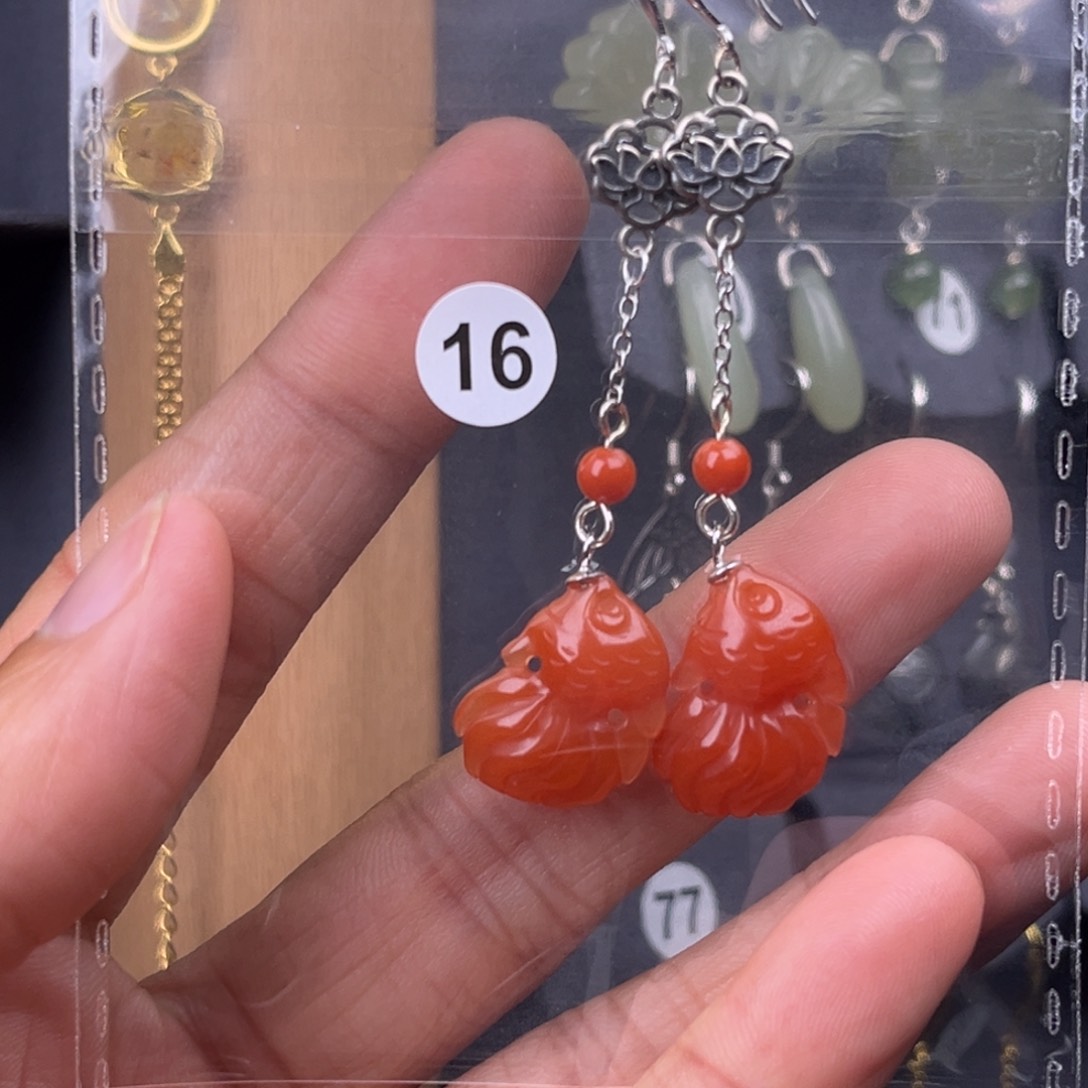 银S925镶嵌南红玛瑙耳饰张*琼