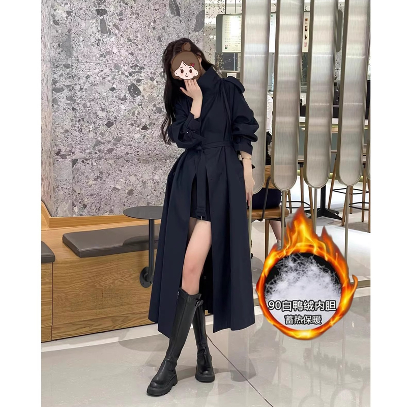 秋冬新款羽绒服垂感宽松立领90白鸭绒韩版宽松收腰风衣大衣外套女