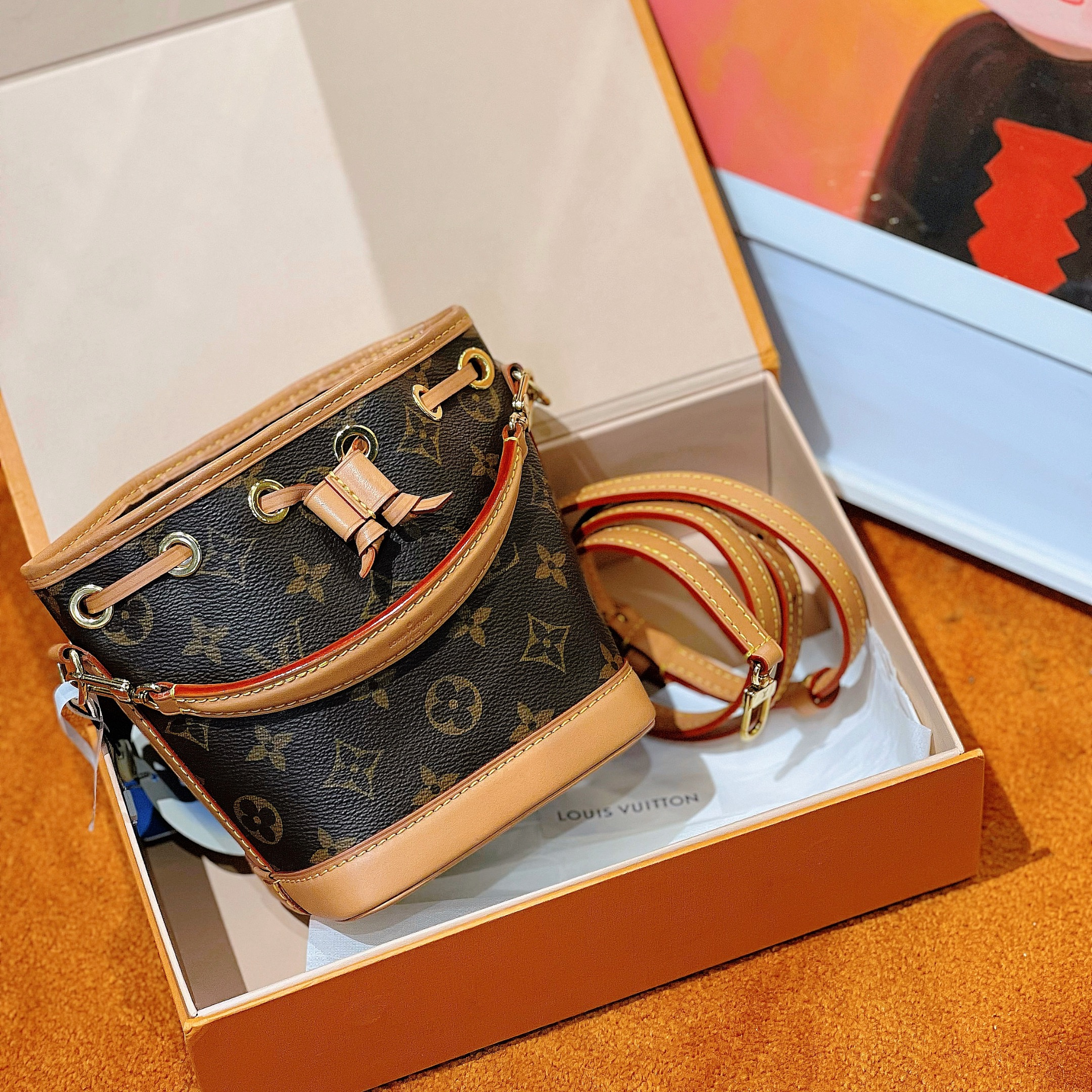 99新 LouisVuitton/路易威登 老花NOE NANO水桶单肩包 芯片