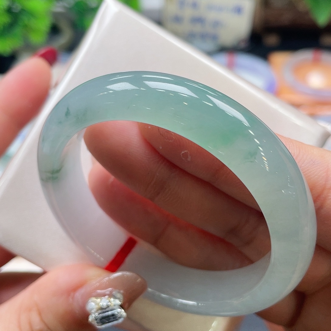 未镶嵌手镯翡翠4号冰胶绿花51.7圈 新粉必冲