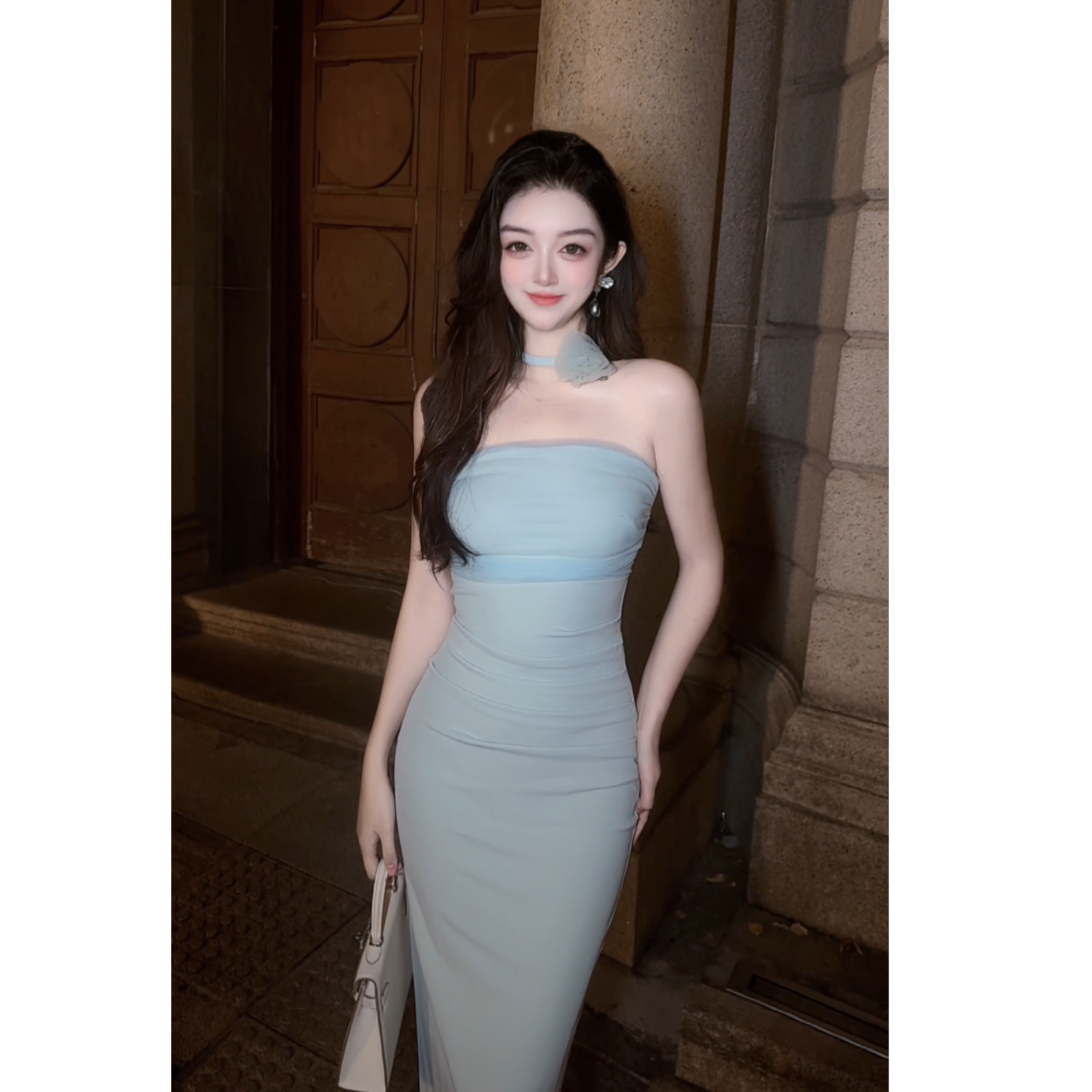 LMMMGOGH【冰雪美人】修身连衣裙显瘦时尚开叉性感法式收腰包臀气质