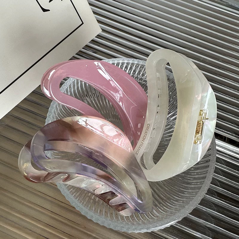 温柔系~高端醋酸月亮镂空大号抓夹弧形盘发抓夹鲨鱼夹后脑勺发抓