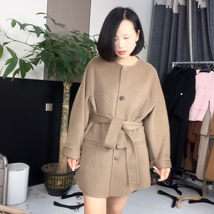 双面呢中长款圆领S码