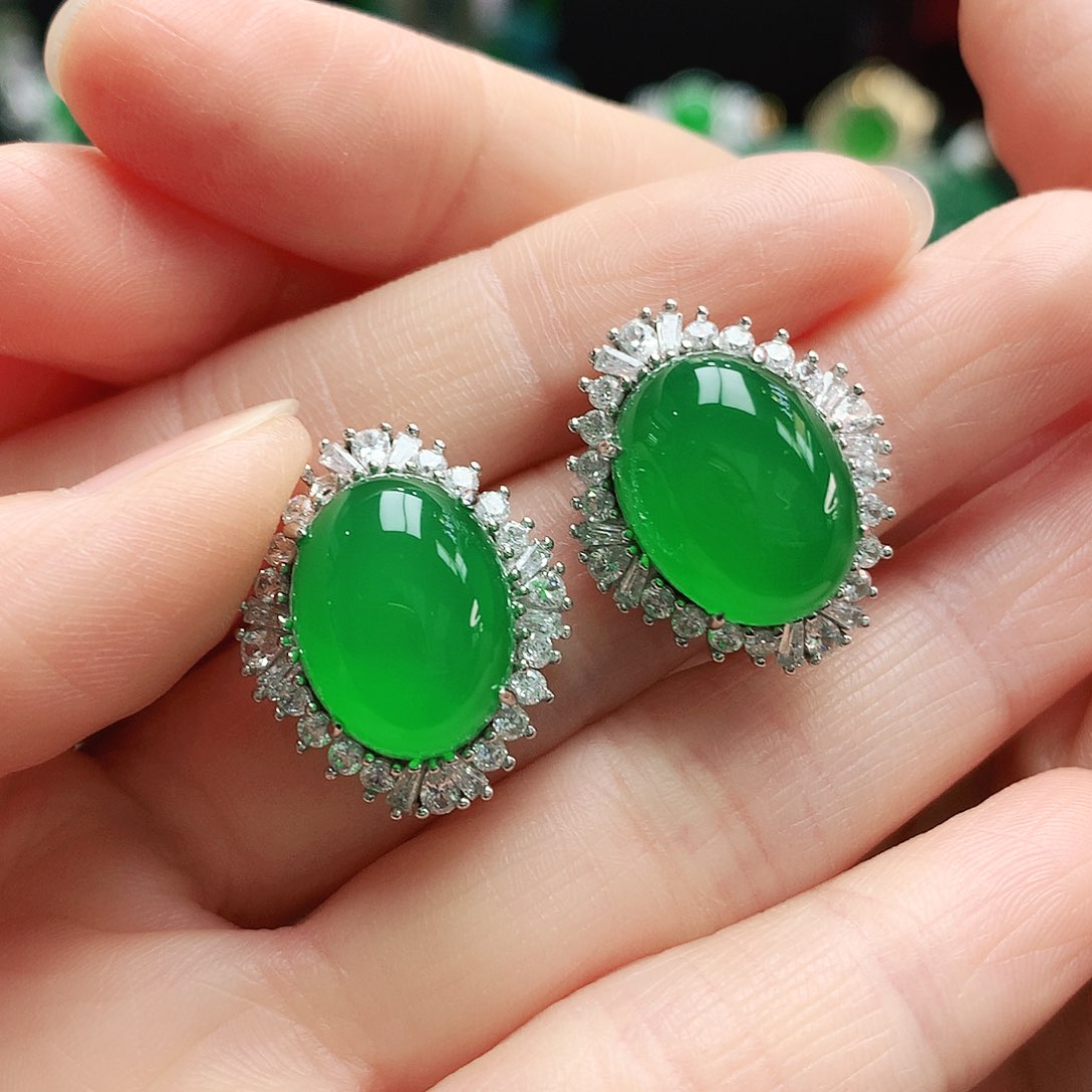 玛瑙/玉髓耳钉银S925镶嵌