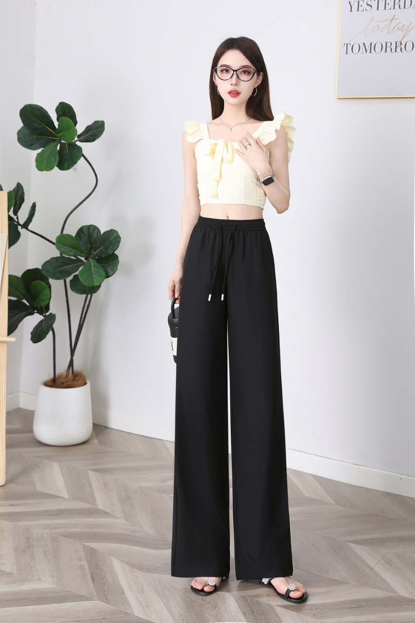 夏季新款肽金棉阔腿高腰休闲长裤薄款直筒垂感外穿夏装冰爽拖地裤