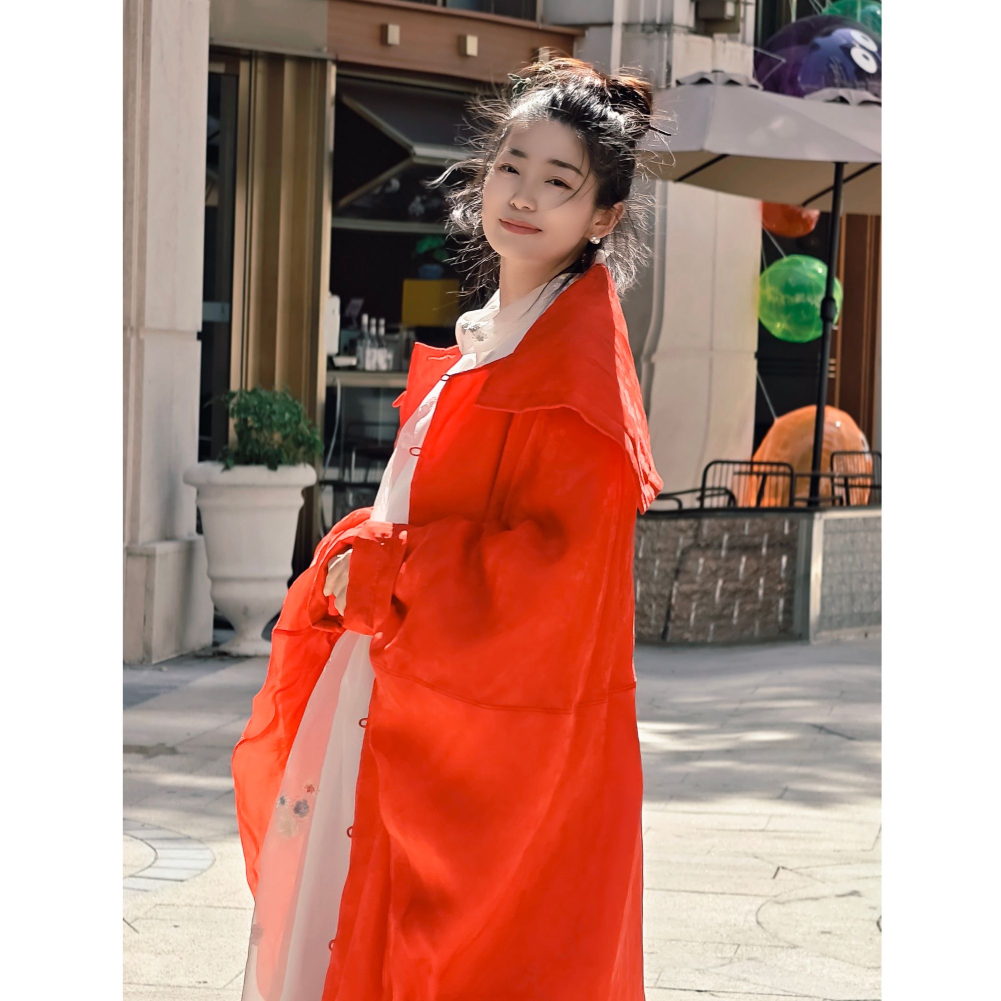 AD1066——冬季新款大码时尚宽松加厚甜美花萝外套红色中长款百搭