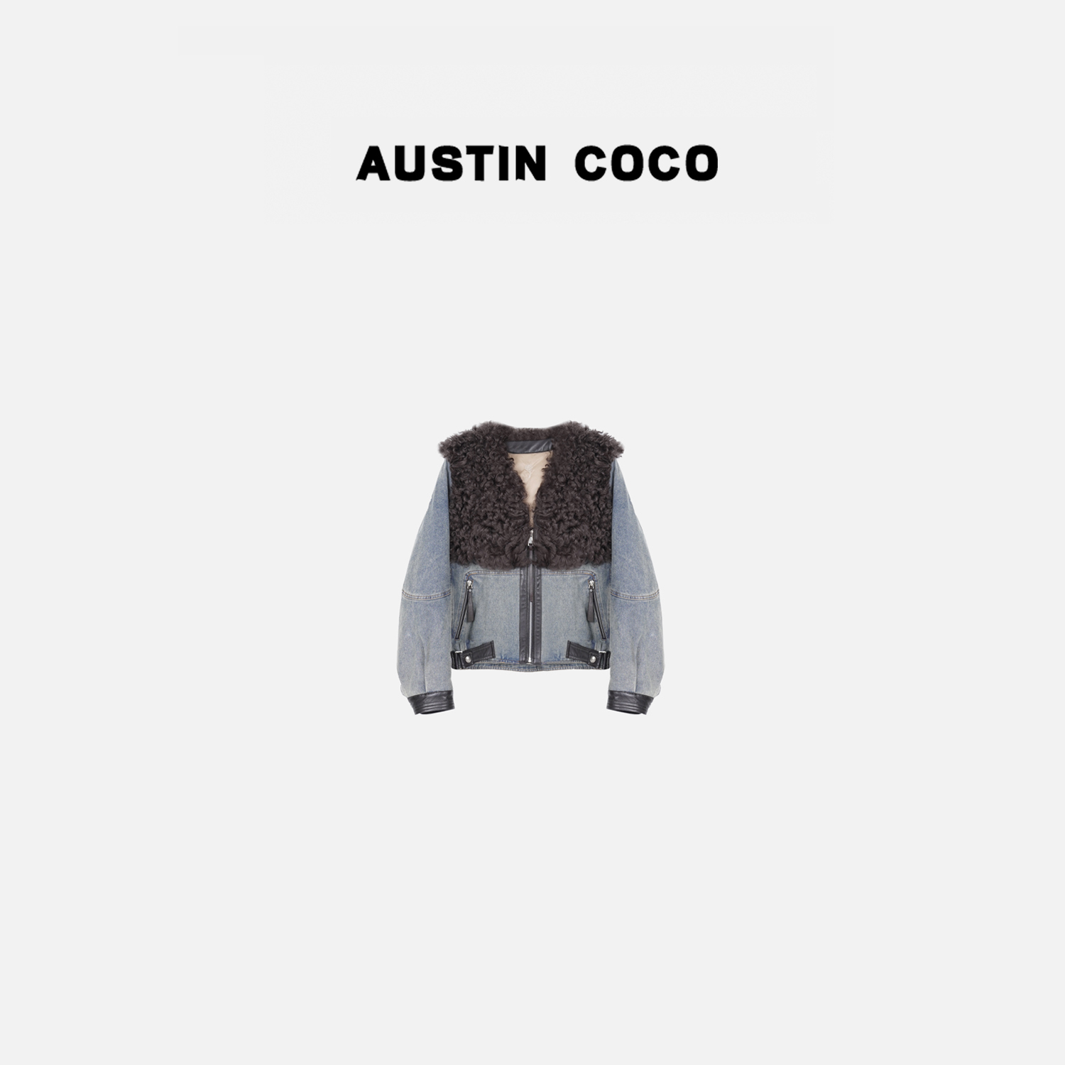 AUSTIN COCO女士羊毛领宽松休闲牛仔短款90白鹅绒羽绒外套Y25097