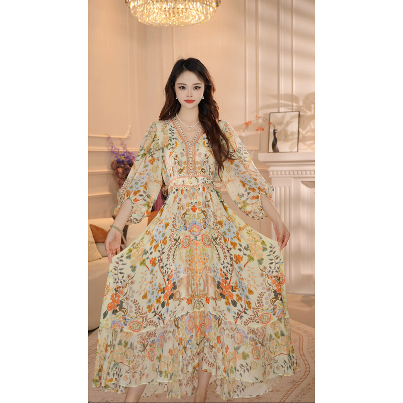 【秘境花园】限量版定位花时尚轻奢优雅中长款连衣裙