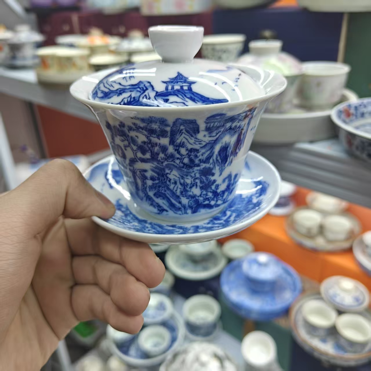 千里江山三才盖碗茶具0970