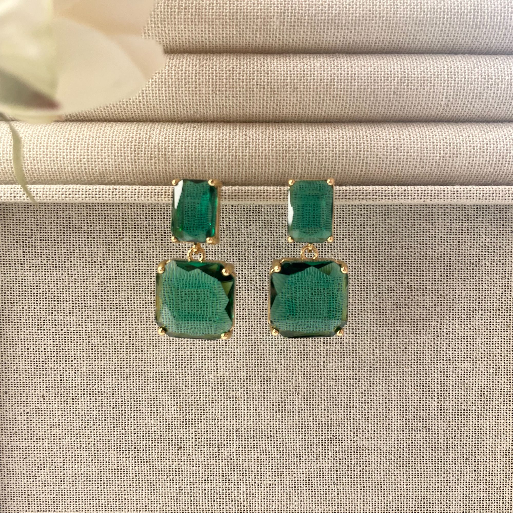 铜合金耳饰 气质轻奢时尚绿色小众镶嵌耳钉耳坠