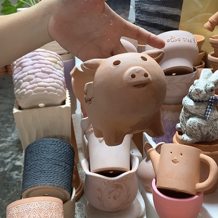红陶小猪花盆 粗陶1个