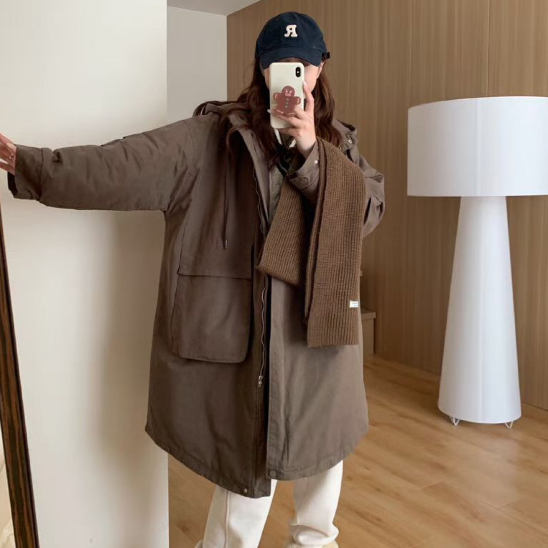 【暖阳】简约纯棉连帽中长款宽松加厚保暖棉服外套女冬复古休闲百搭