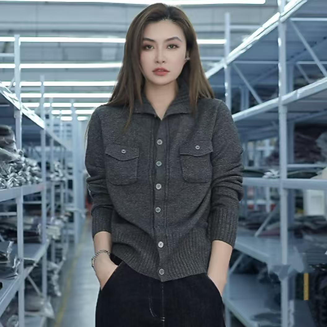 【晴晴精选】秋冬时尚气质纯色高级感轻奢口袋针织开衫A772#