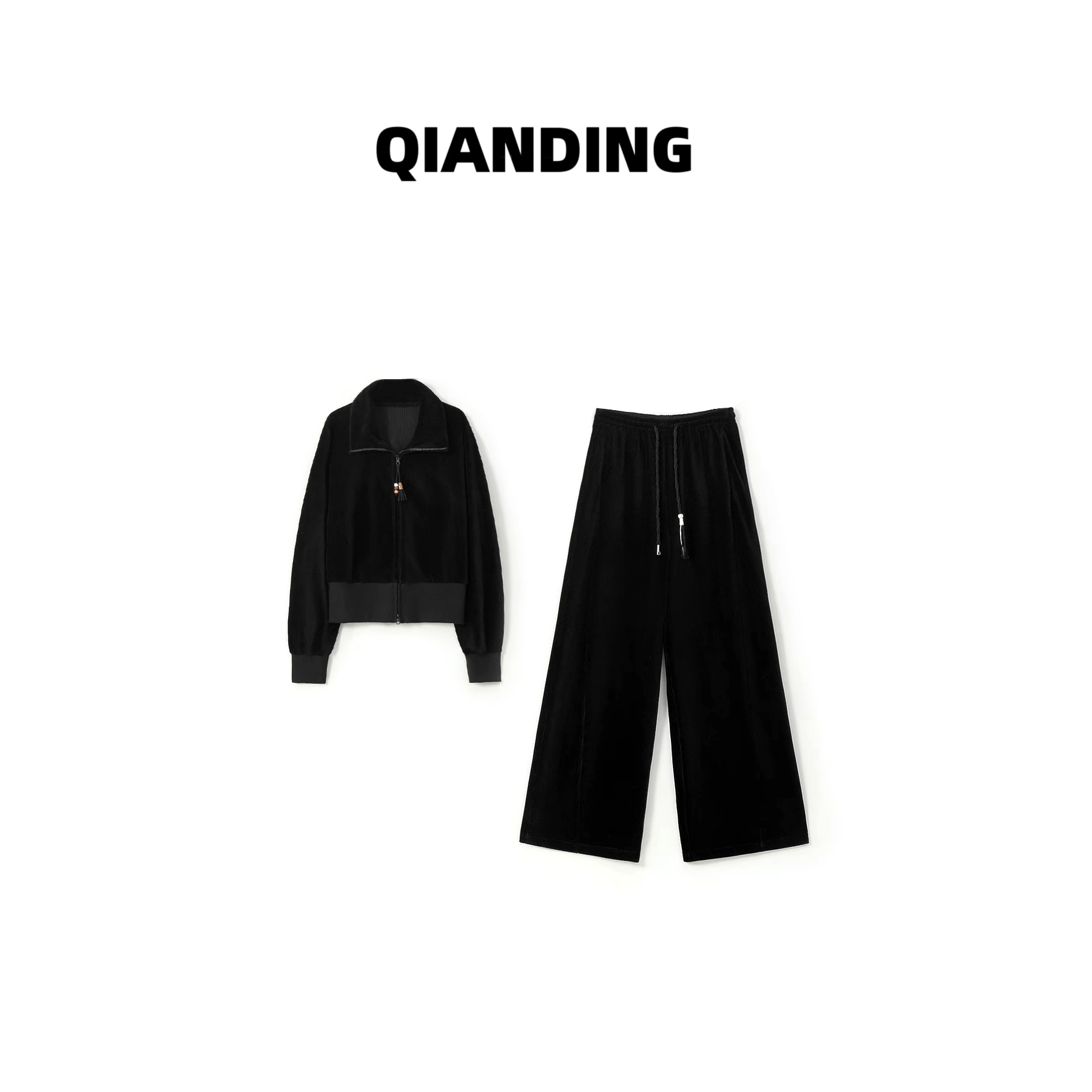 【QIANDING】【天鹅卫衣套装（一体绒）】坑条绒锁温保暖时尚套装F384