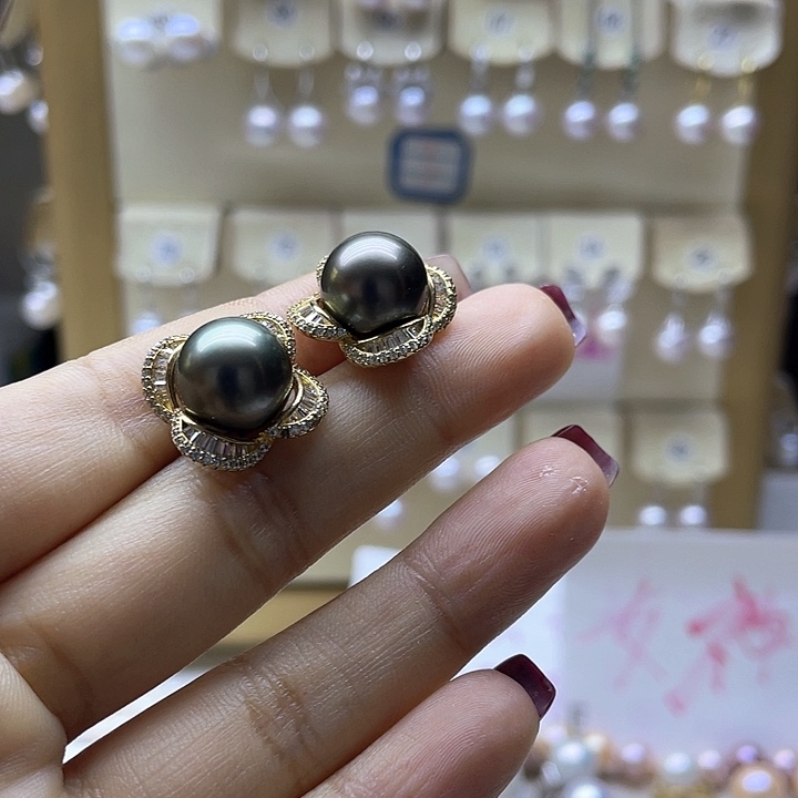 海水珍珠耳饰银S925镶嵌