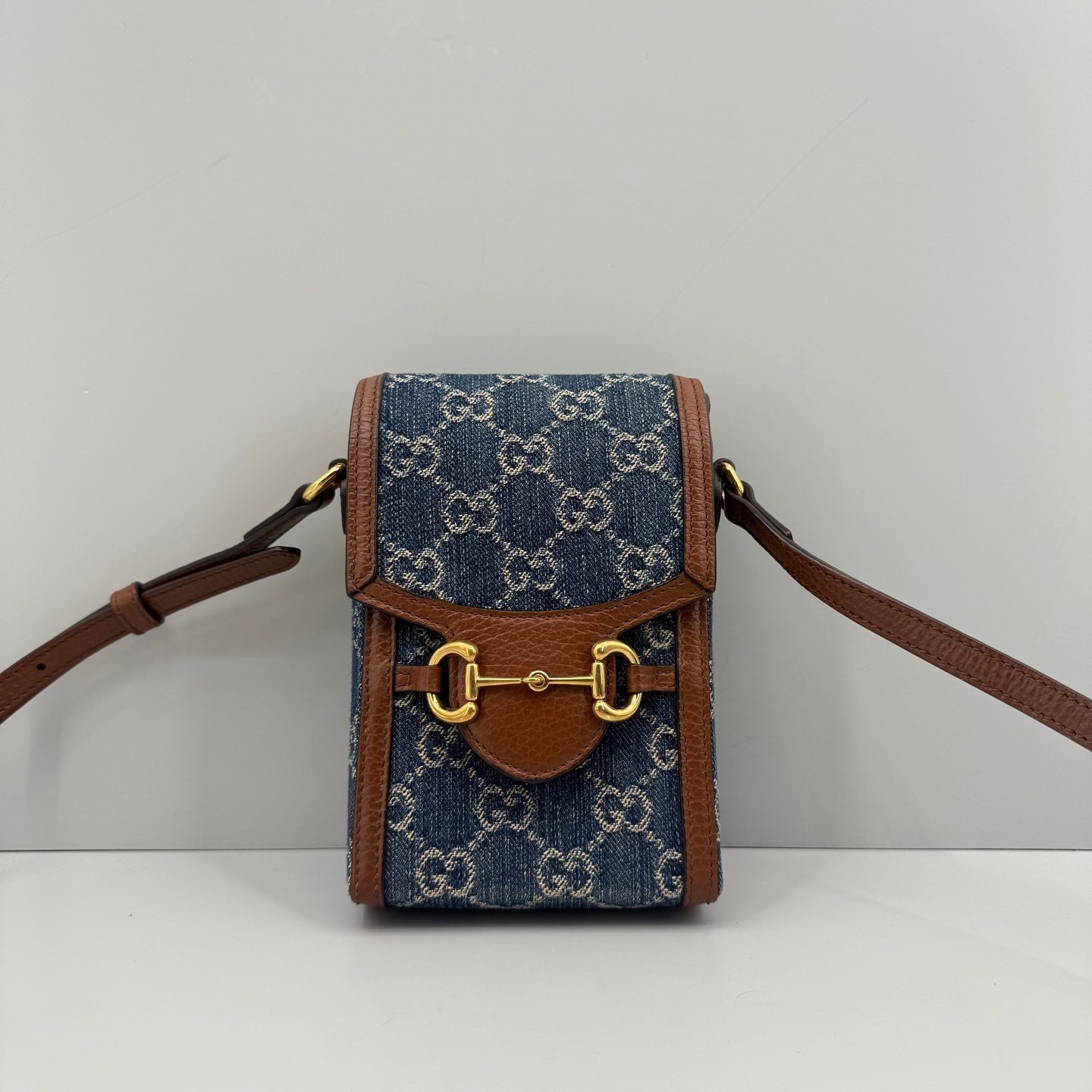 95新 GUCCI/古驰 优选/1955系列牛仔丹宁手机包/11×17×5/Z091115