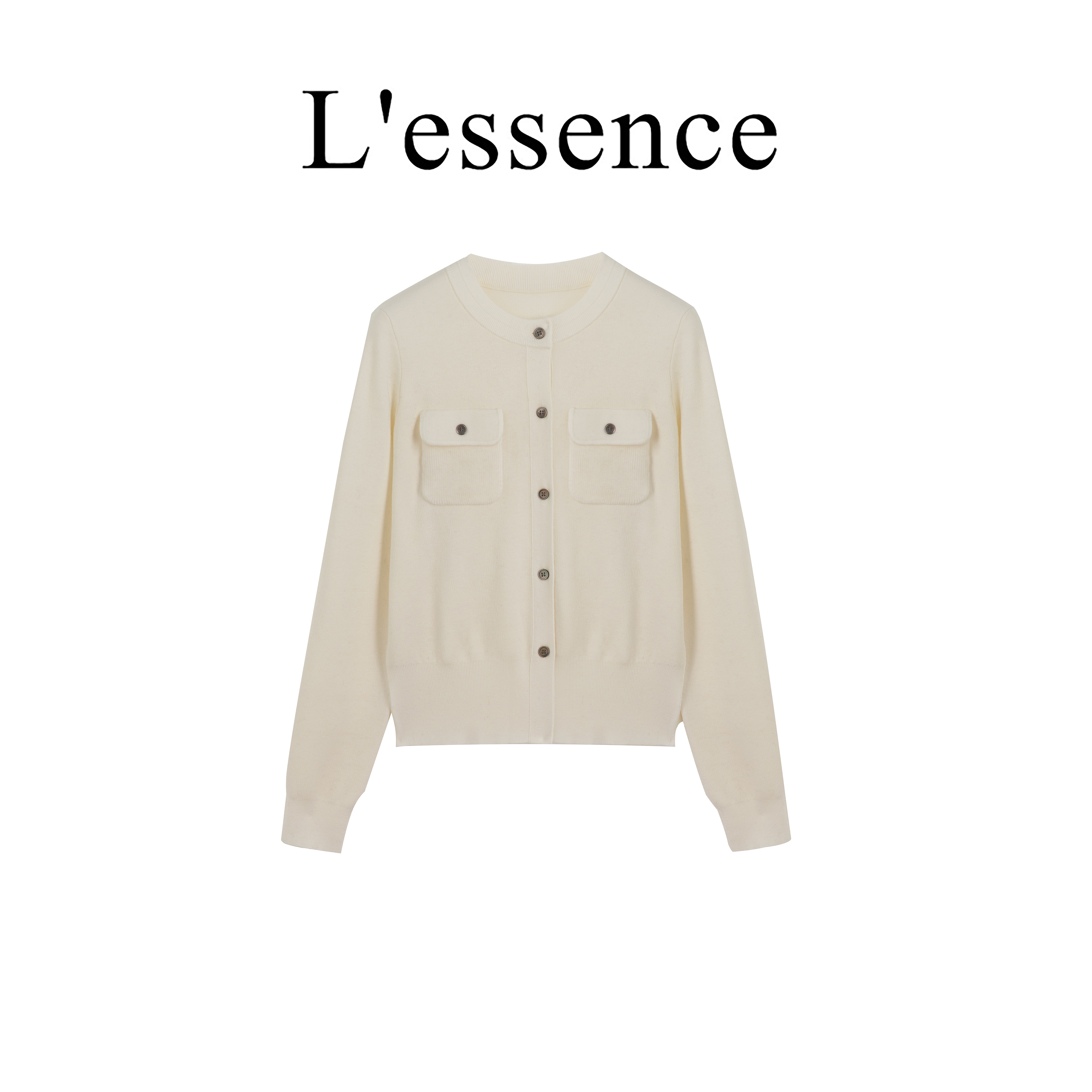 【L'essence】法式松弛 圆领双口袋设计羊毛针织开衫-YGBQZ3018
