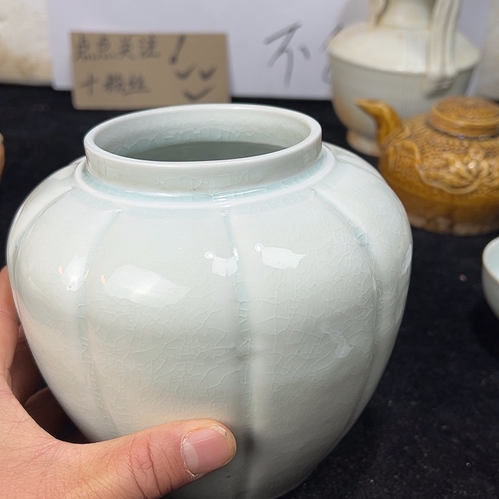 青***瓷陶其他青白瓷瓜棱罐