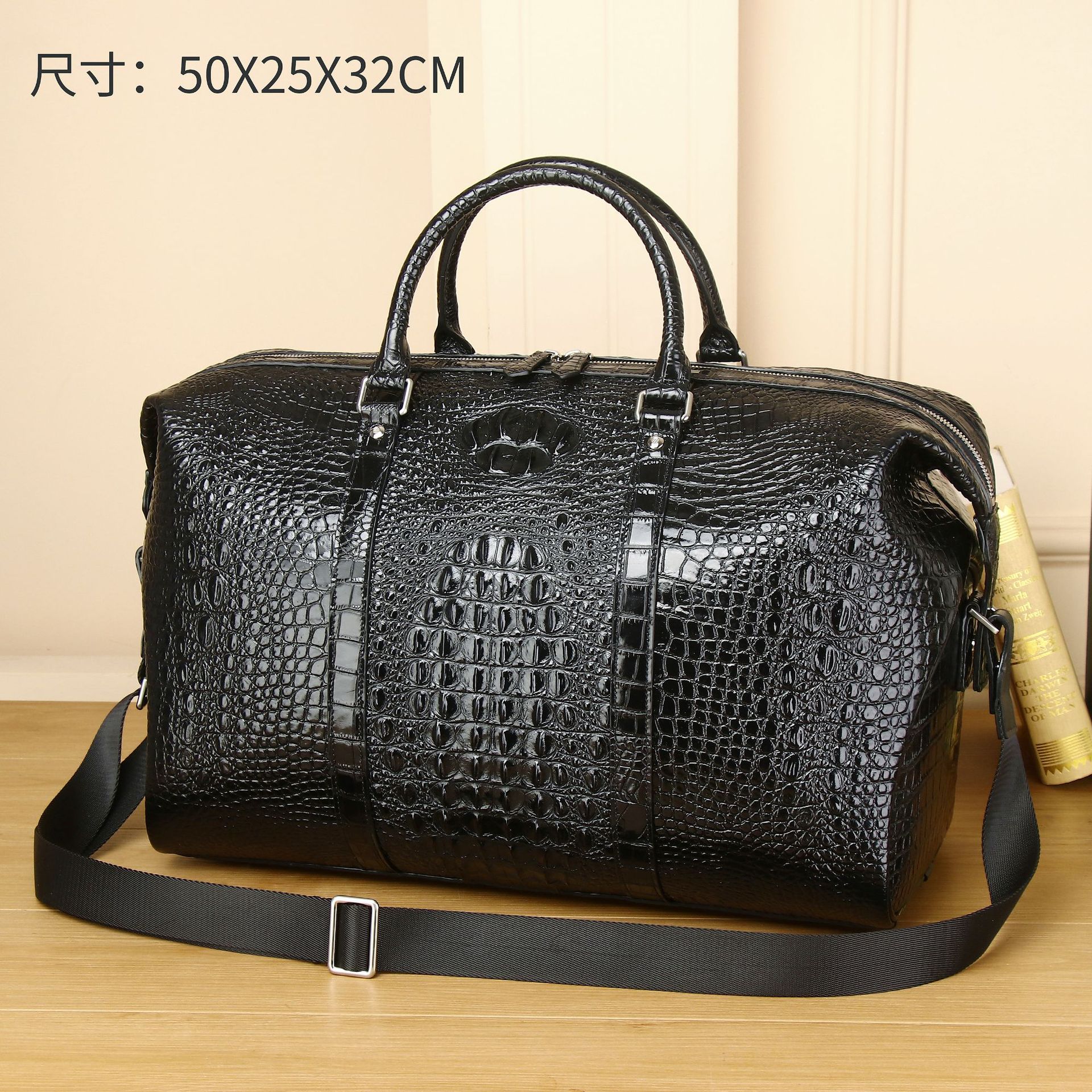 新款鳄鱼骨男士旅行包大容量高端手拿包行李包户外出差休闲大包