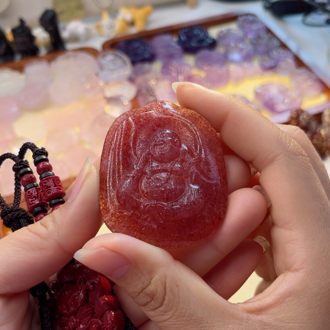 水晶颈饰银S925镶嵌草莓佛公53