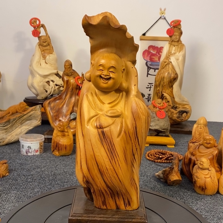 柏木（崖柏）崖柏弥勒佛摆件根雕工艺品摆件