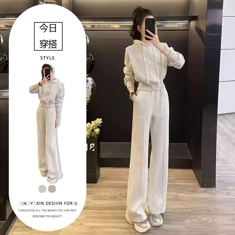 小个子定制秋冬加绒时尚运动卫衣套装女设计感十足
