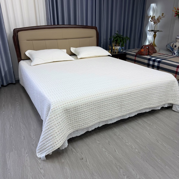 【米粒点绣】双面斜纹纯棉全棉夹棉四季款床盖加厚大床单绗缝纯色