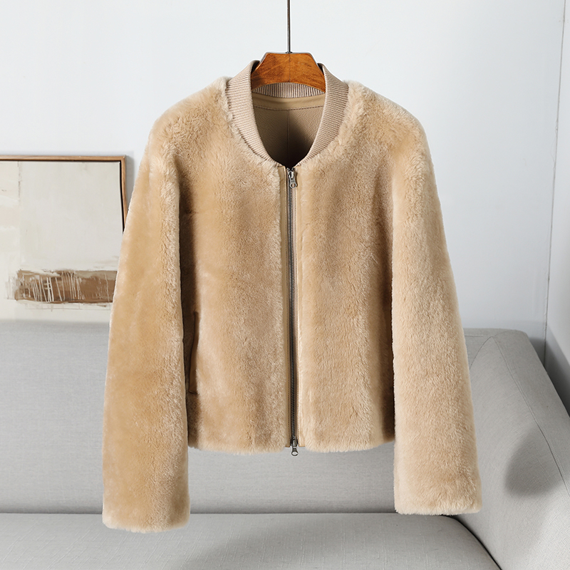 【芭乐专属】冬季新款acon拉贡直毛皮毛一体女短款棒球领皮草外套