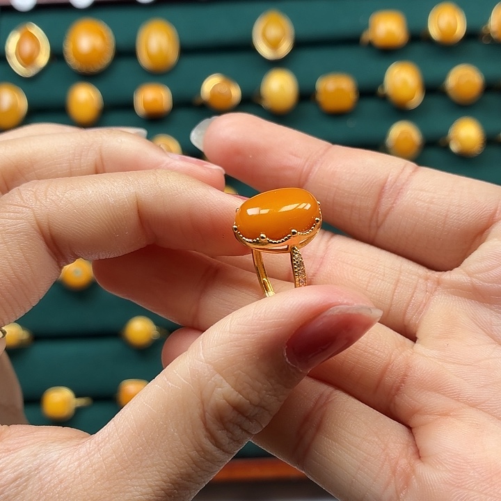 琥珀银S925镶嵌戒指