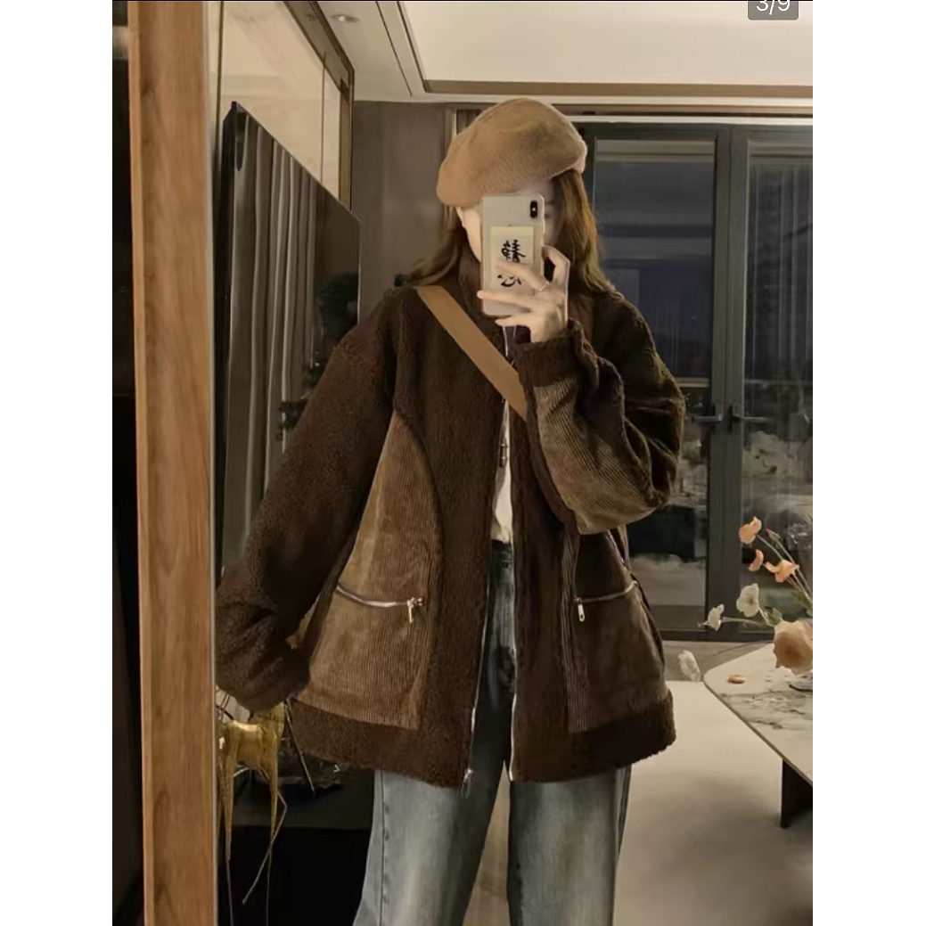 [胖鹅张]冬季灯芯拼接毛毛外套#5090[实物以直播间展示为准]