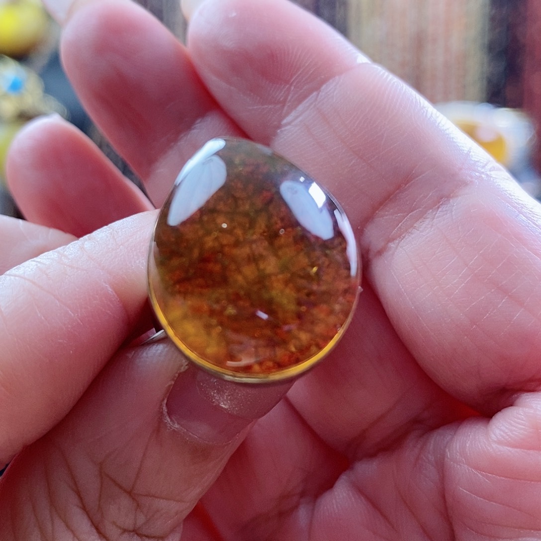 银S925镶嵌琥珀戒指戒指