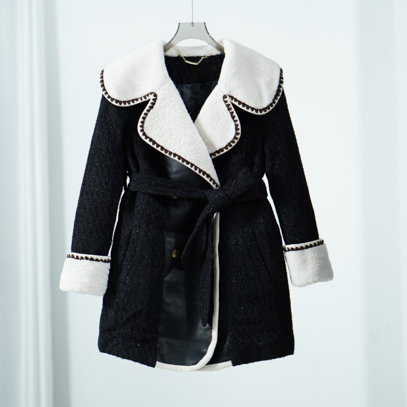 Y419  女装时尚秋冬中长款小香风羽绒服黑色