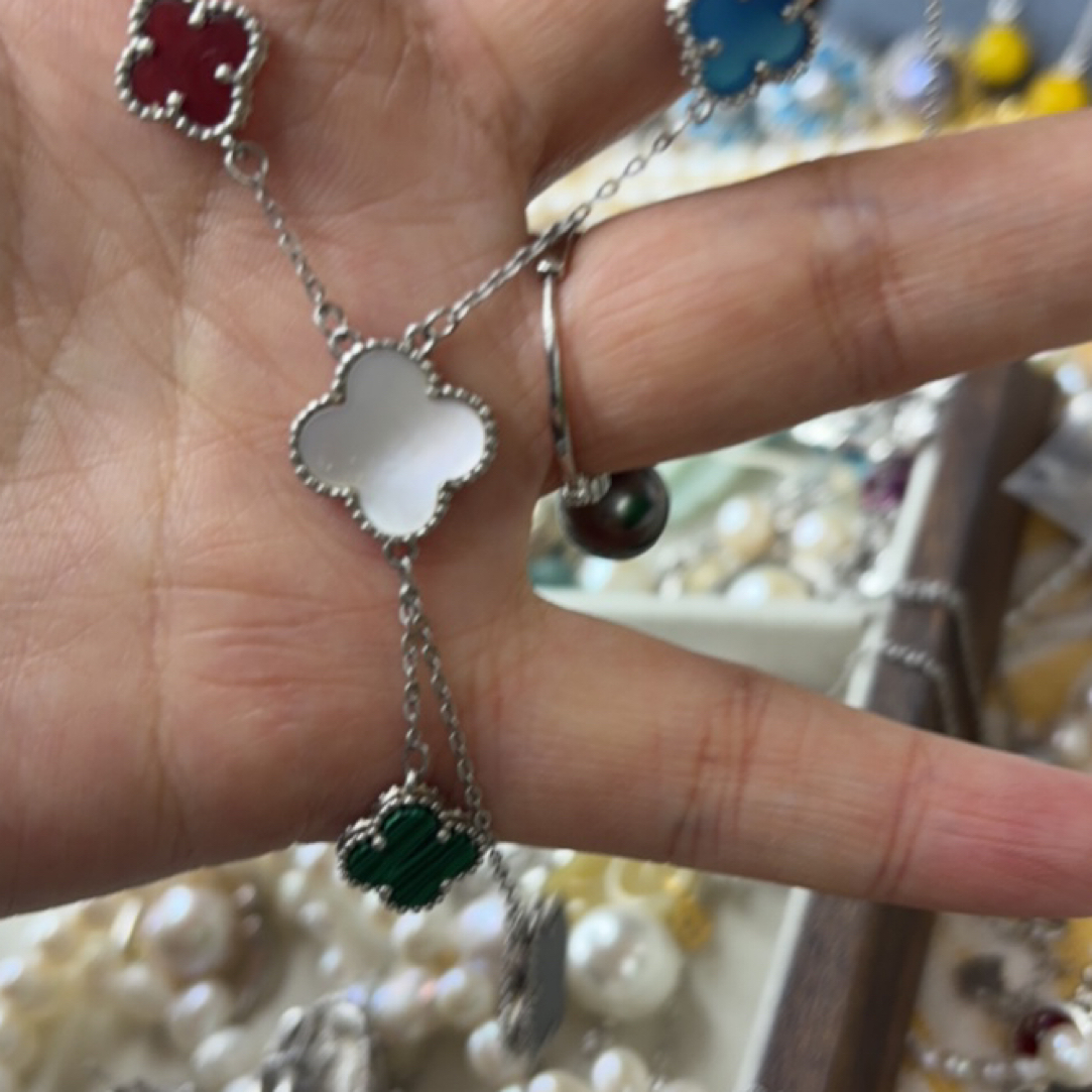 非金属合成锆石项链 四叶草银项链时尚百搭