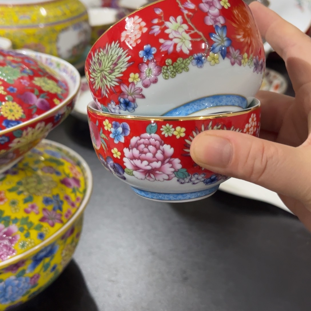 瓷片微瑕珐琅彩万花主人杯2个6666