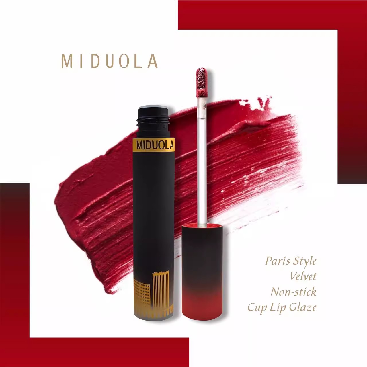 咪朵拉巴黎风情丝绒不沾杯唇釉哑光显白唇彩不掉色雾面欧美口红