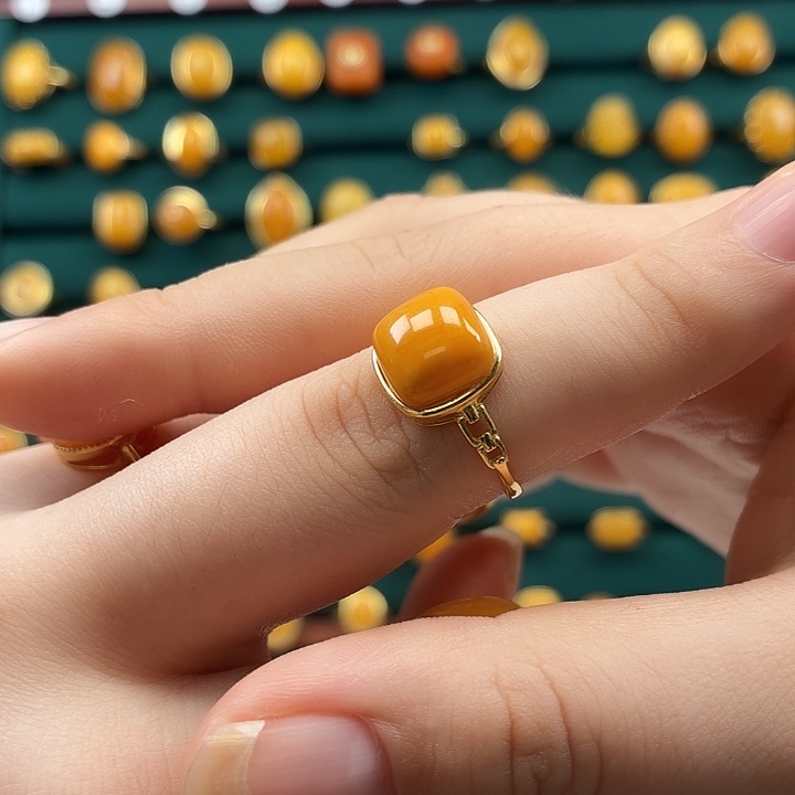 琥珀银S925镶嵌戒指