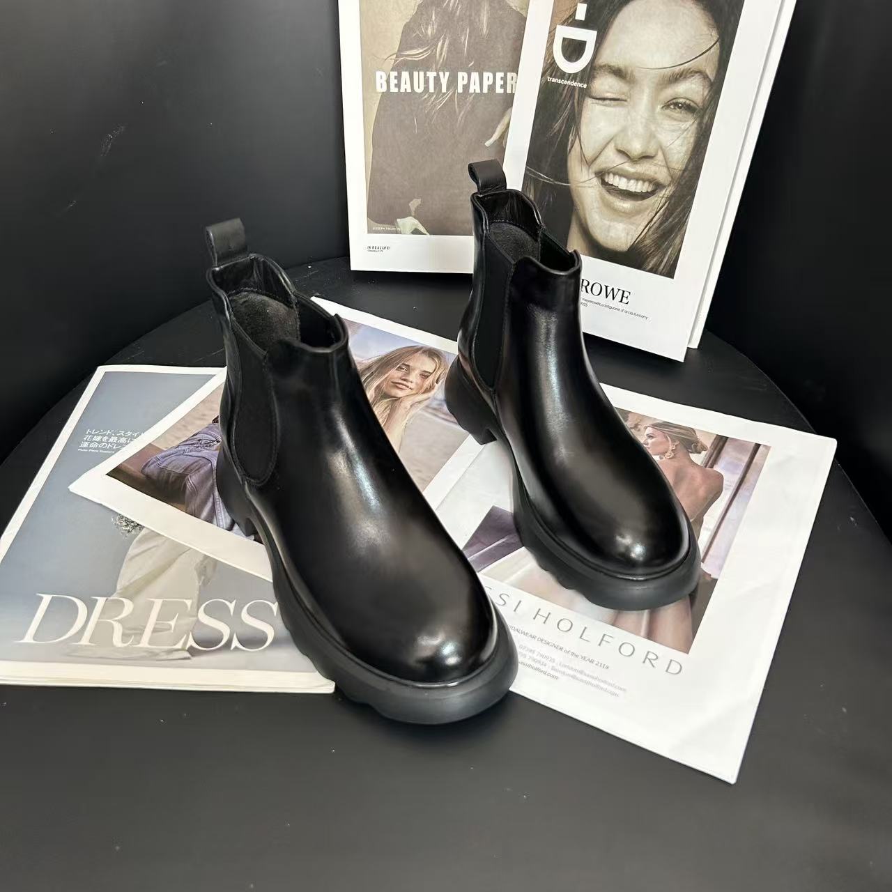 【撤柜断码】牛皮2.5公分/轻奢真皮短靴女鞋百搭时尚秋冬靴子9071