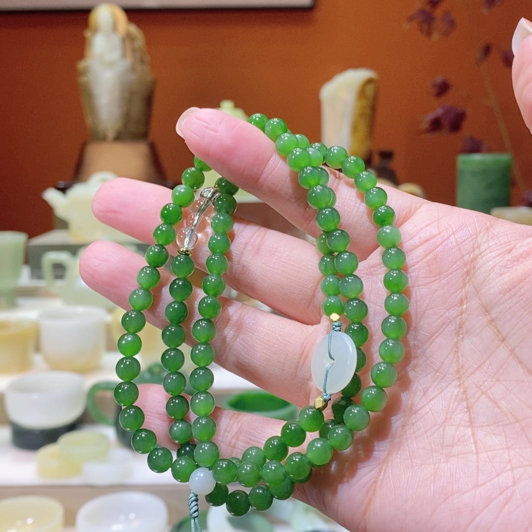 未镶嵌和田玉挂件和田玉碧玉苹果绿108串6mm