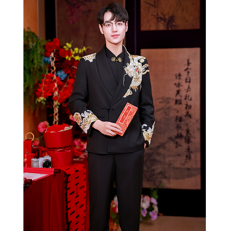 新郎结婚新中式礼服2025新款男士正装西装订婚礼服842刺绣礼服843