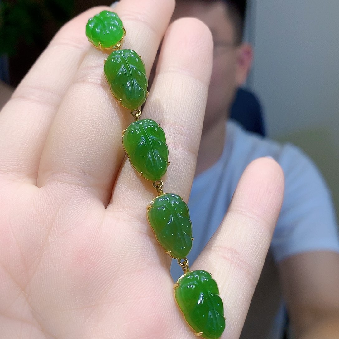 手链银S925镀金镶嵌和田玉（碧玉）