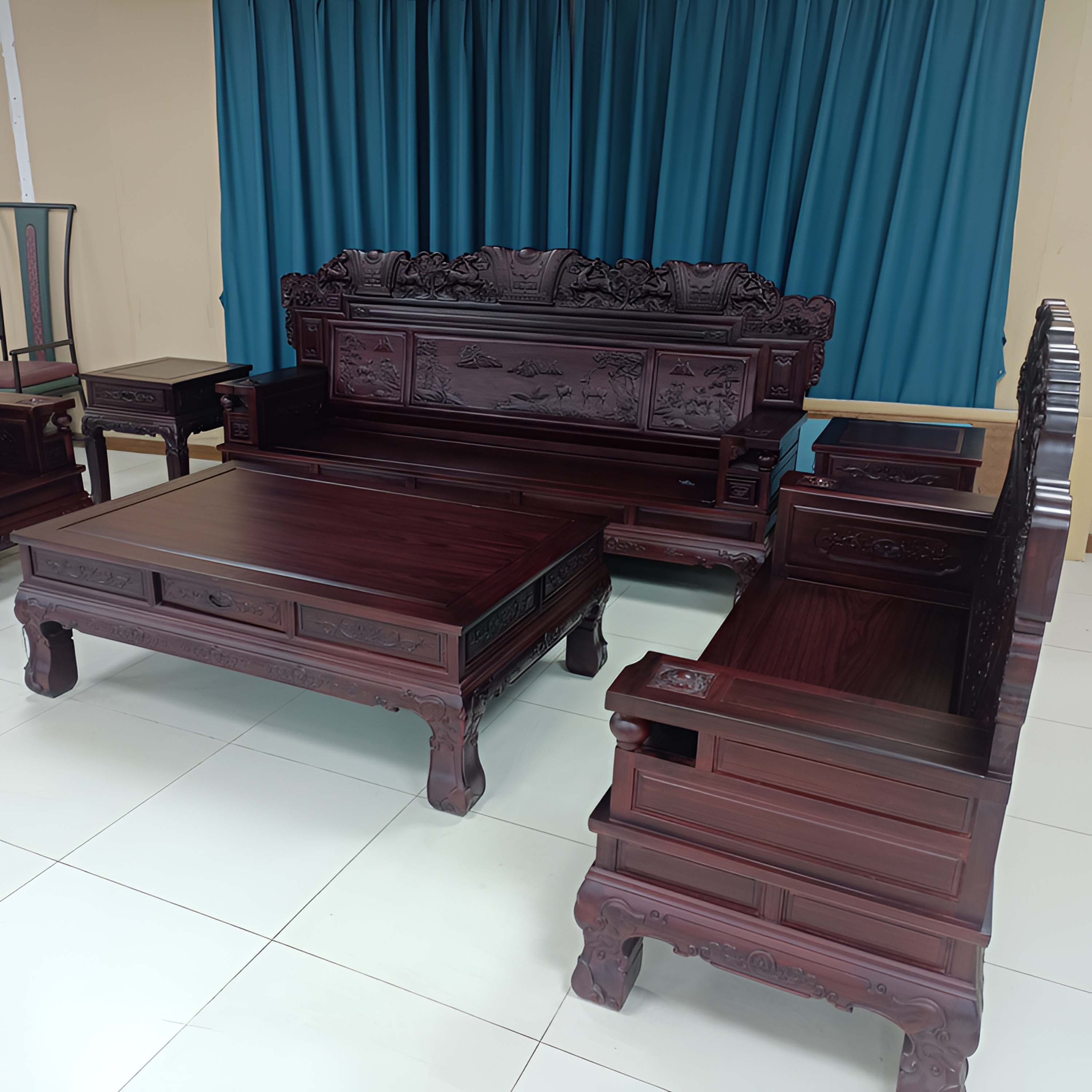 东非酸枝木雕花古典实木沙发红木全套组合客厅家具别墅家用