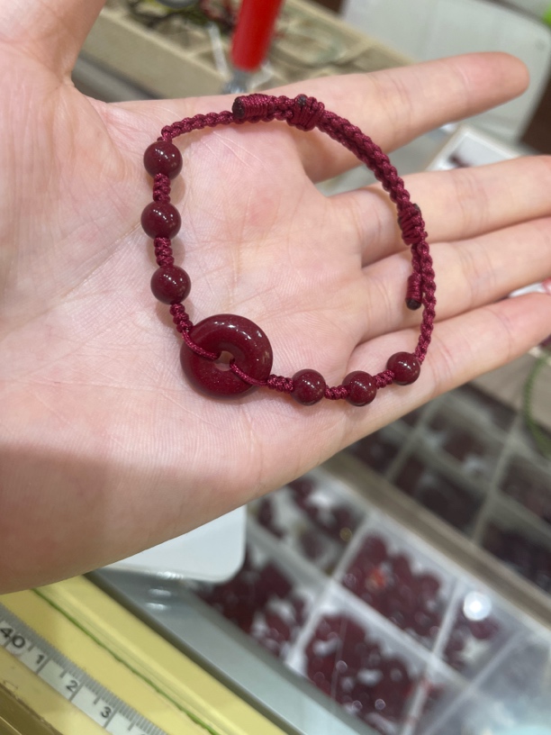 含辰砂工艺品含辰砂朱砂平安扣红绳脚链男女本命年手工编织