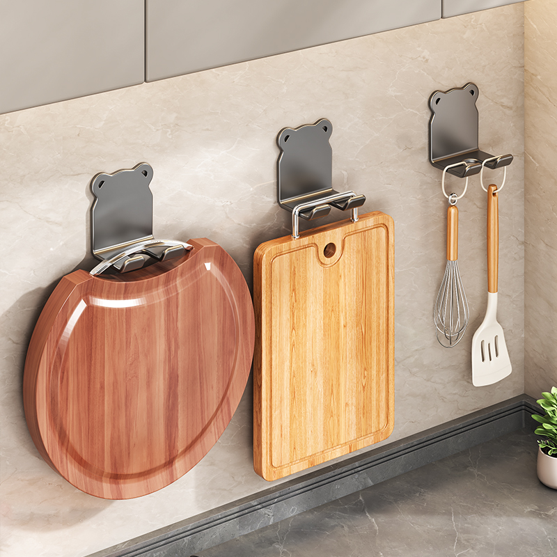 厨房菜板挂钩免打孔砧板专用置物架案板挂架粘胶强力承重墙上神器