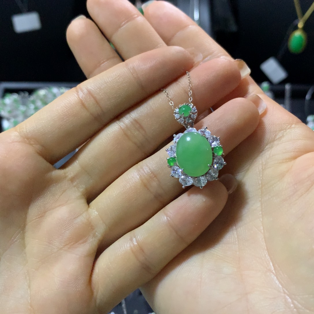 翡翠戒指银S925镶嵌吊坠
