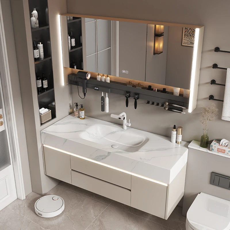 【岩板热弯盆】实木浴室柜定制组合卫生间洗手池洗脸盆柜洗漱