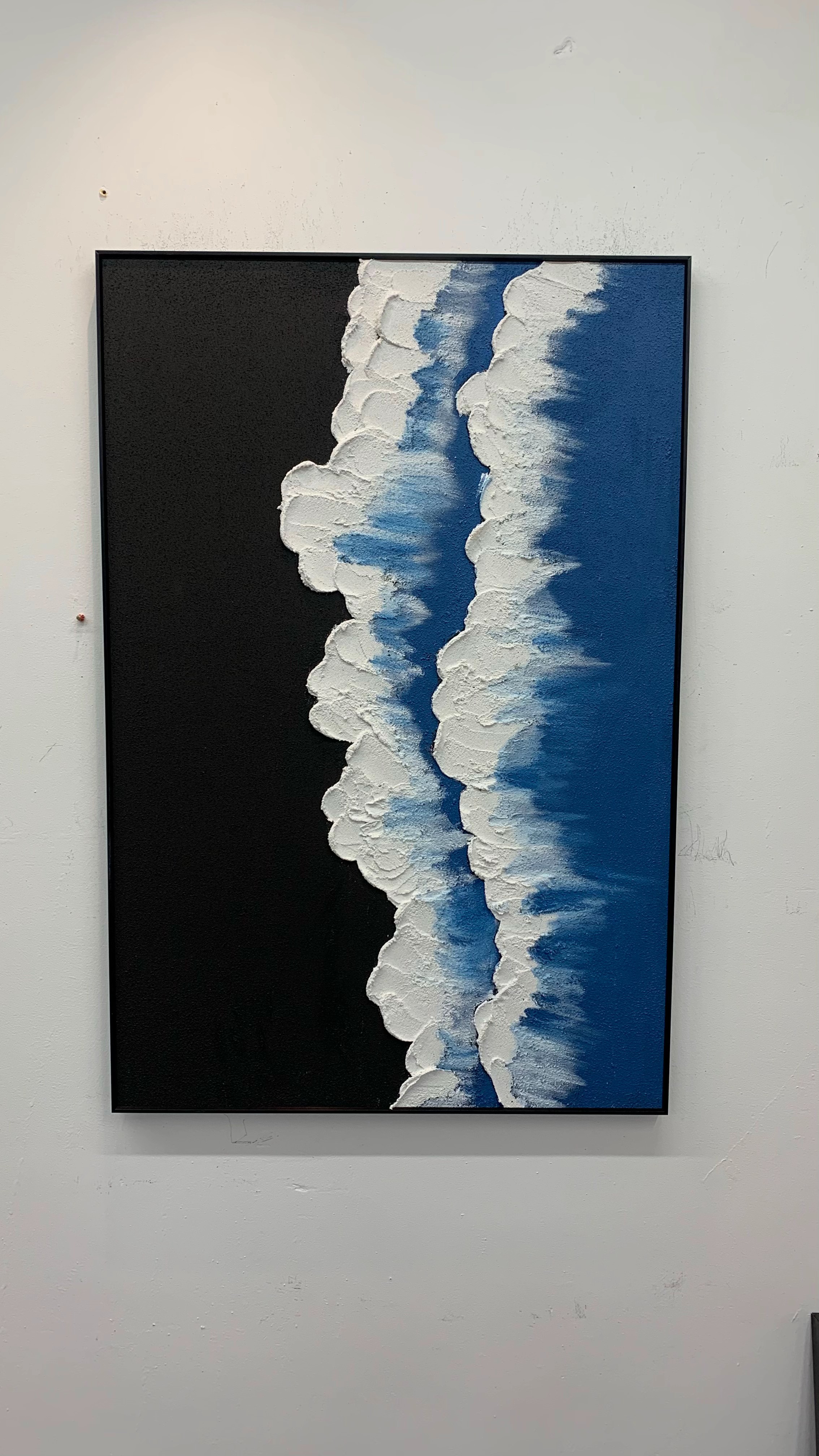 蓝黑海浪 |立体纯手绘砂岩油画沙发背景装饰画玄关客厅抽象