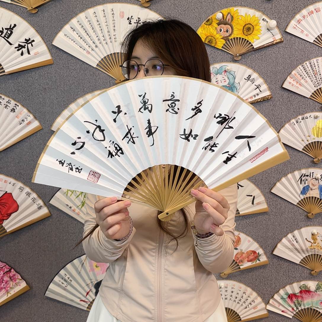 国画8寸玉竹-纯手绘-文玩扇骨（默认粘好）