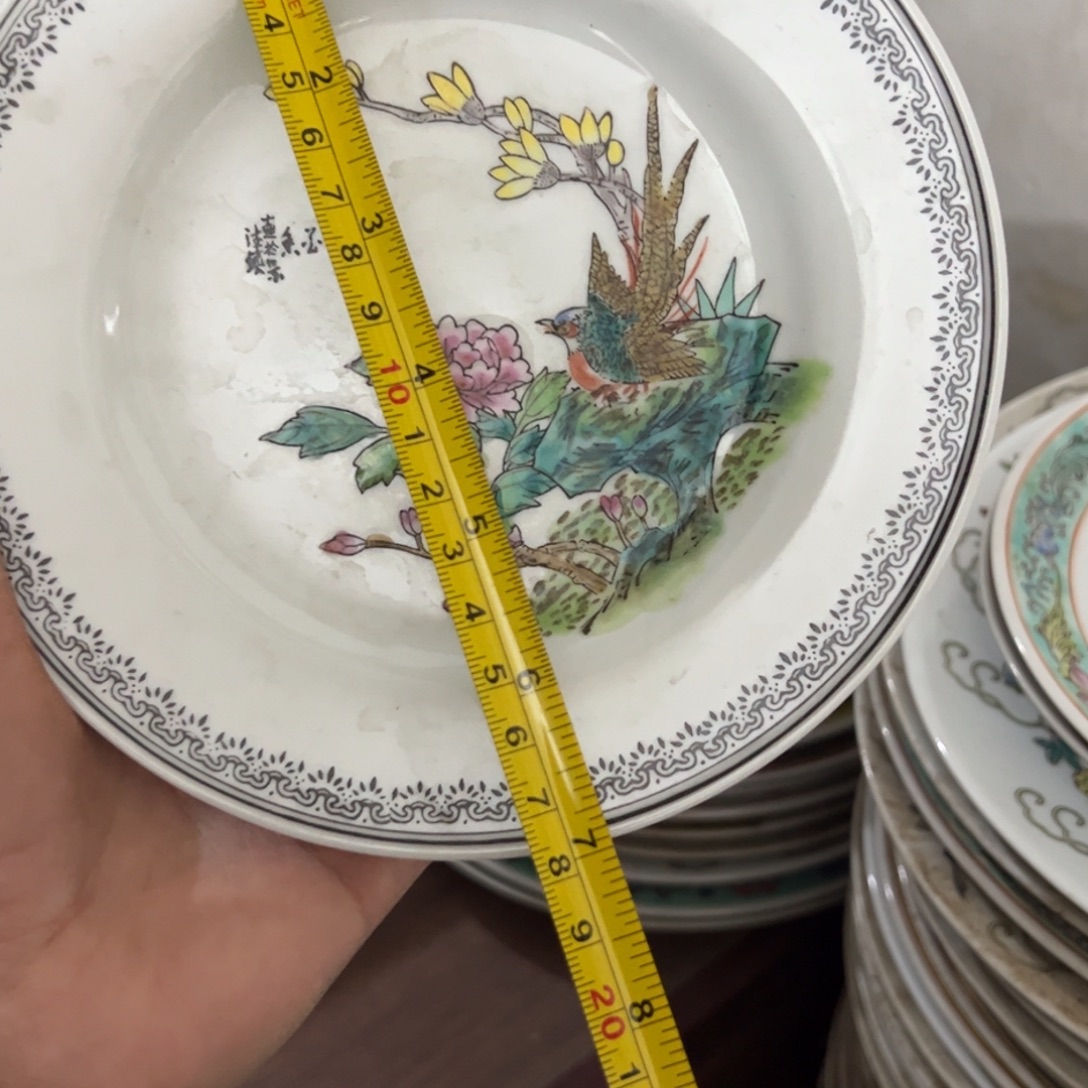 陶其他18厘米手绘花鸟平盘